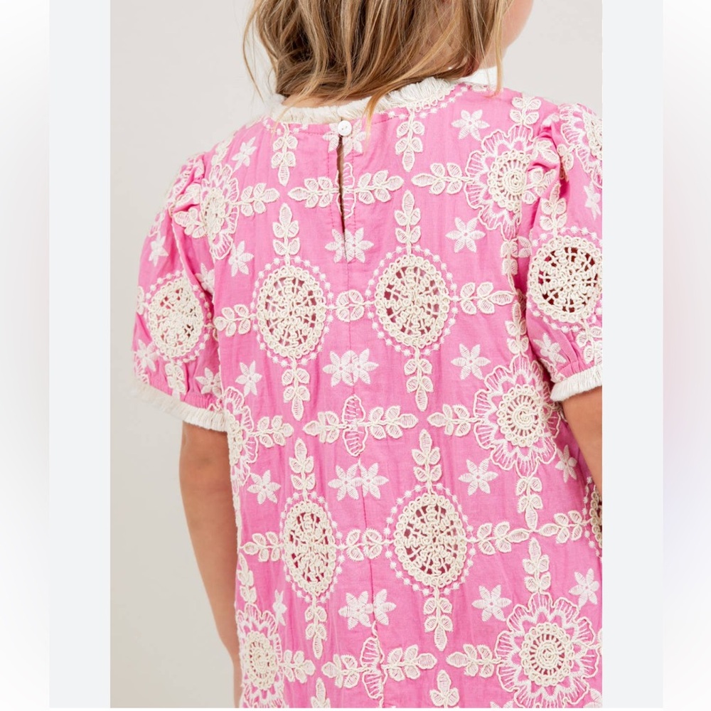 Lace Appliqué Puff-Sleeve Blouse in Pink - Picture 3 of 8